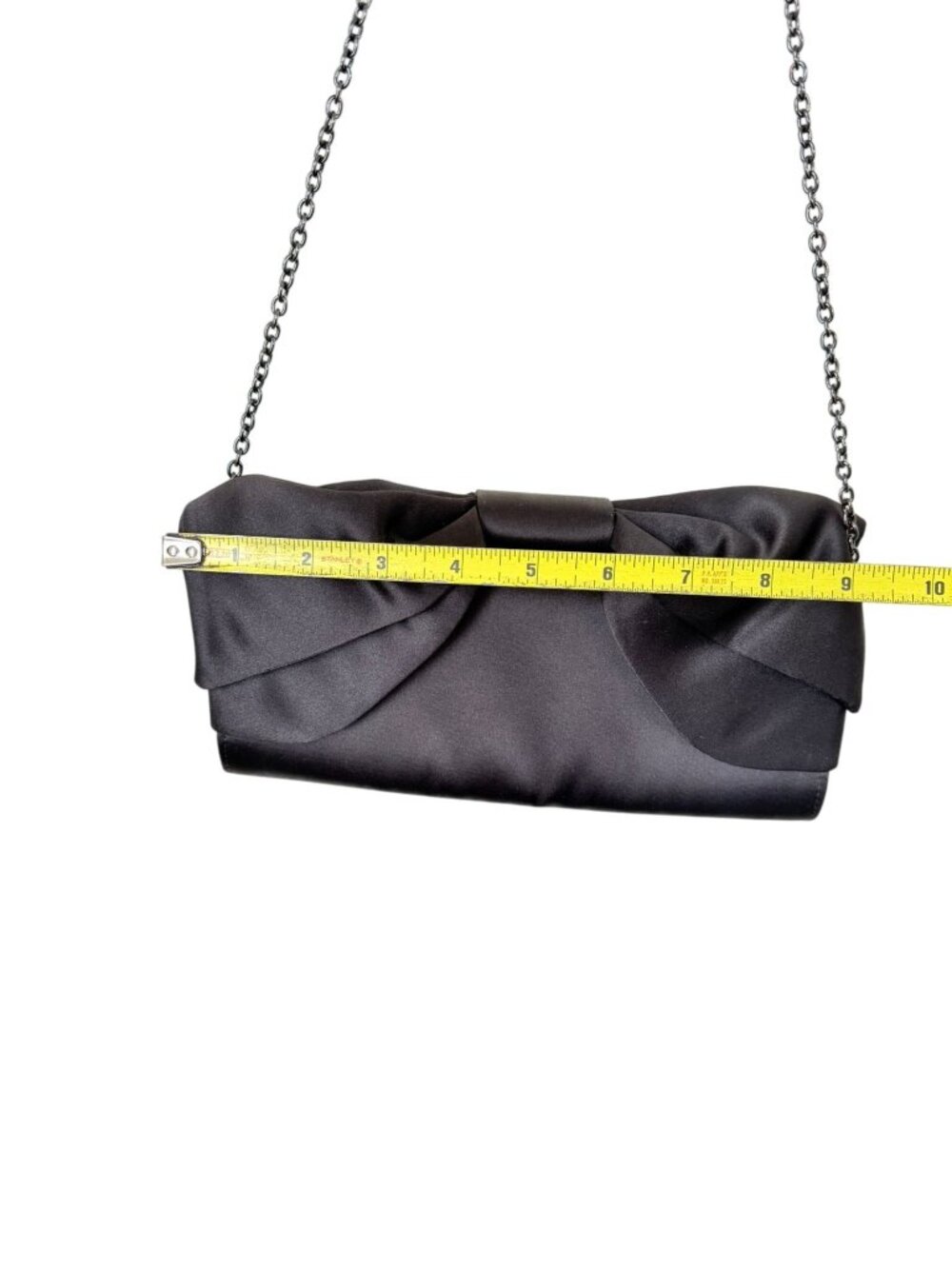 Nina Black Satin Bow Evening Bag Clutch Purse With Chain Strap - Picture 5 of 7